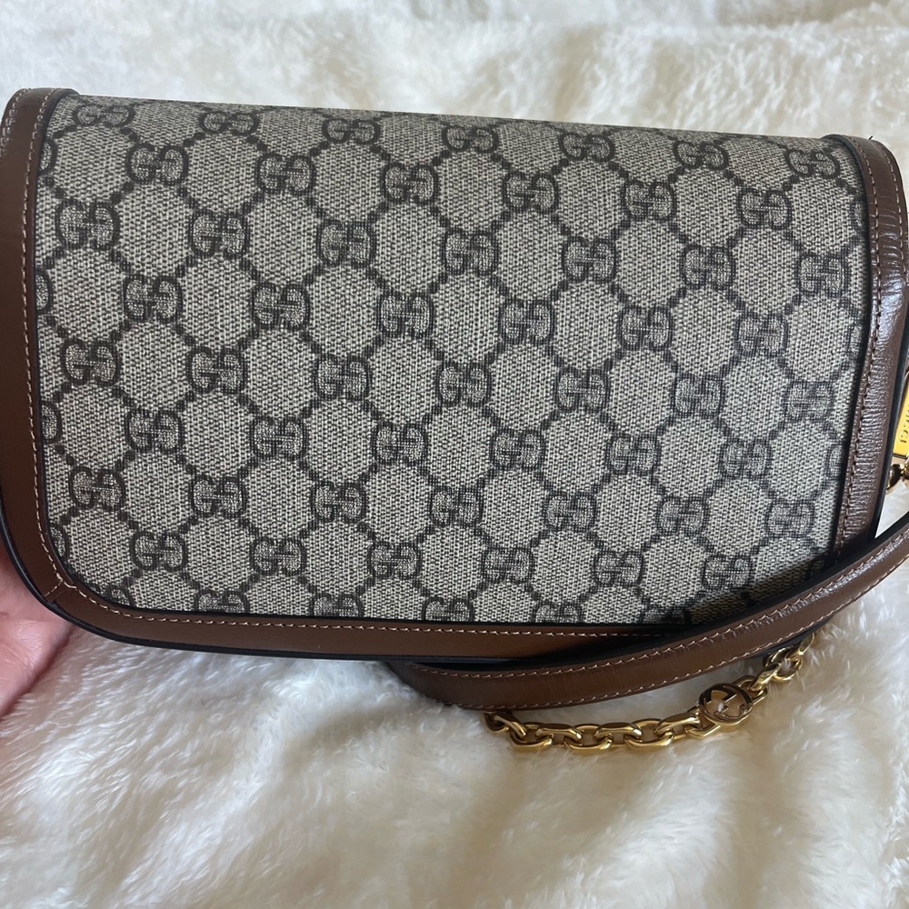 AUTHENTIC GUCCI  Horsebit 1955 leather & Coated Canvas crossbody - Picture 8 of 16